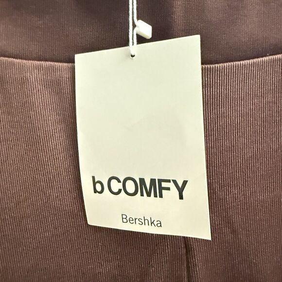 NEW B Comfy Bershka Brown Ribbed banded Waist Leggings Womens Medium Large - Picture 5 of 6